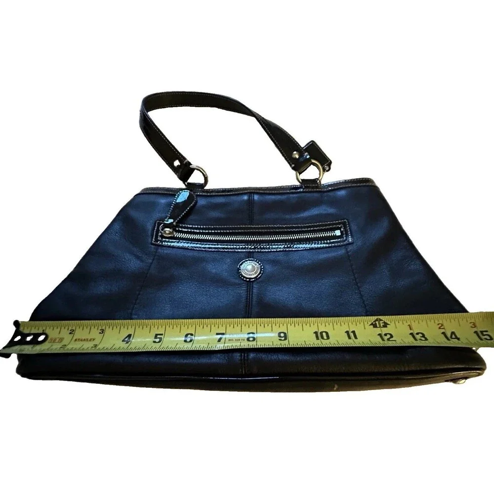 COACH F14866 Y2K Black Leather Handbag LAURA Carryall Kisslock Satchel MSRP $378 - Picture 11 of 11